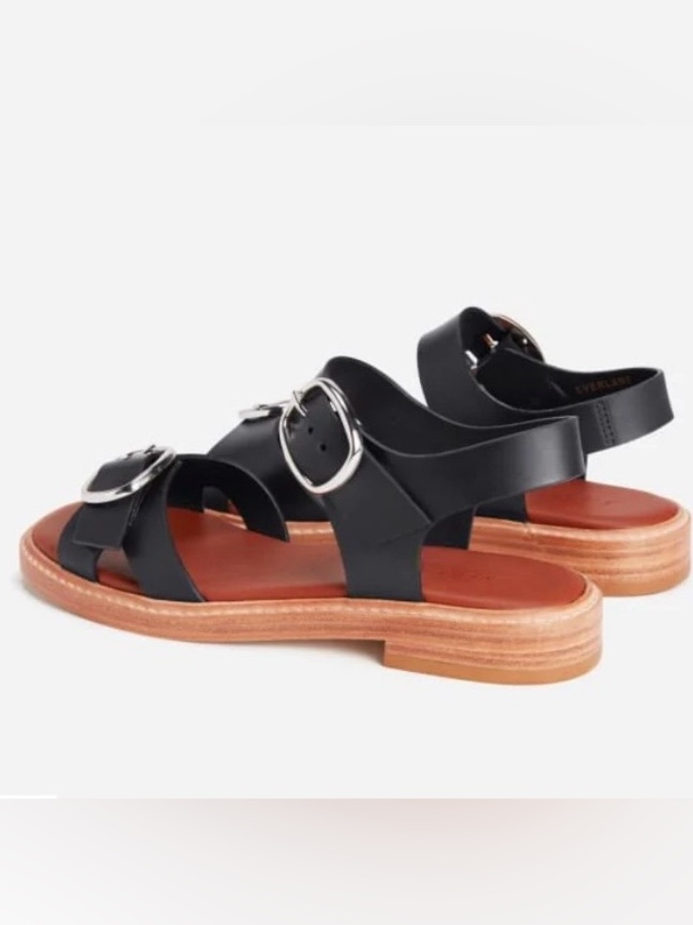 Everlane Black Leather Buckle Sandals with Tan Sole - Picture 2 of 8
